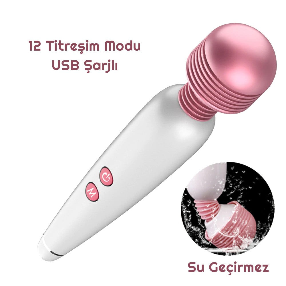 USB Şarjlı 12 Hızlı Wand Vibratör